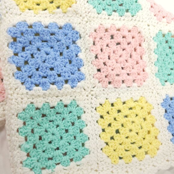 Bundle 2 Handmade Afghan Blanket Crochet Knit Granny Squares 34 x 34 Pastel Pink - Picture 5 of 11